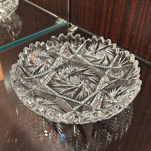 Antique American Brilliant Cut Crystal Shallow Bowl Serrated Edge